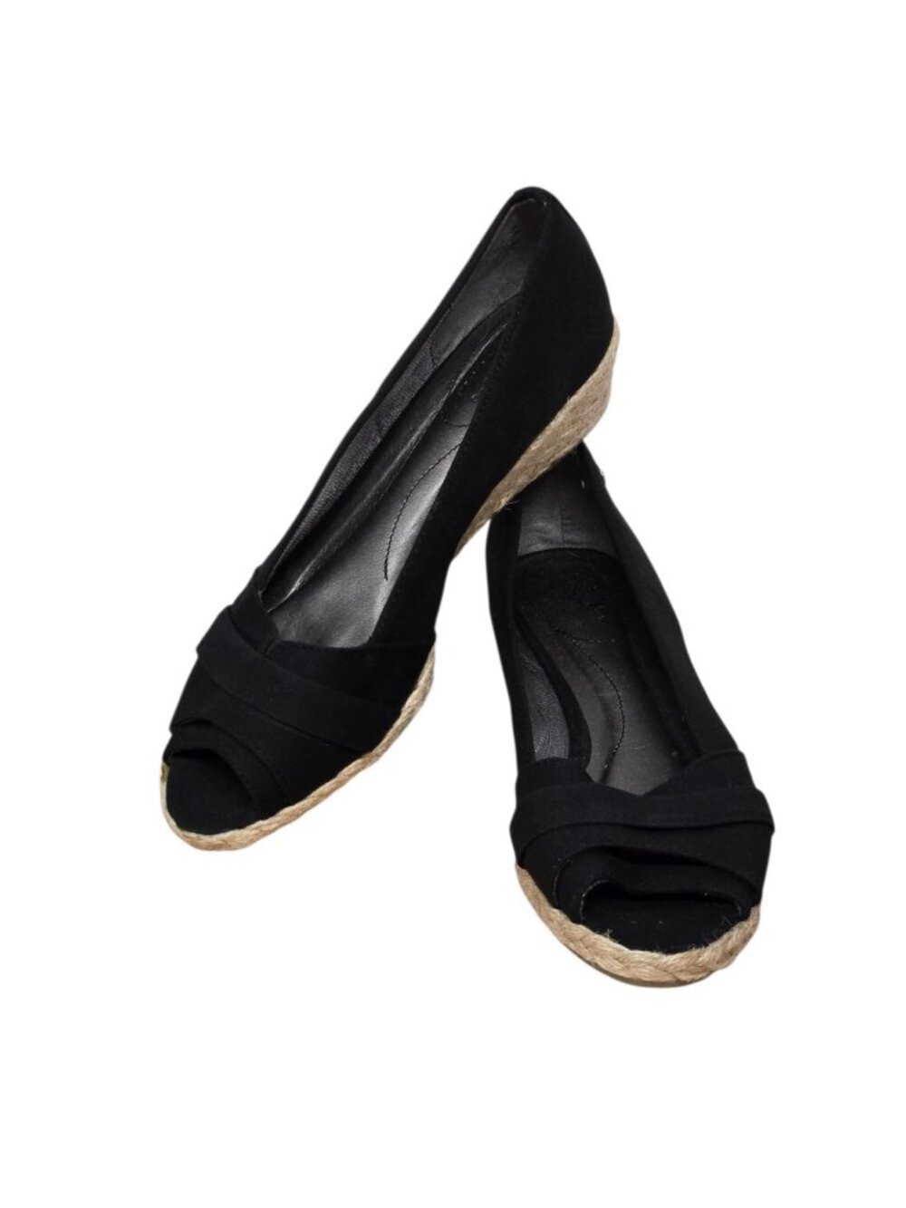 LifeStride  Womens 8W Lavish 2 Espadrille Peep Toe Wedge Sandals Black Casual